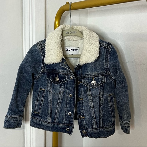 Old Navy Unisex Sherpa-Lined Jean Trucker Jacket for Toddler 18-24 Months - Picture 2 of 5
